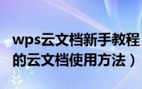 wps云文档新手教程（2024年06月15日wps的云文档使用方法）