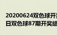 20200624双色球开奖结果（2024年06月22日双色球87期开奖结果）