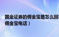 国金证券的佣金宝是怎么回事（2024年10月11日国金证券佣金宝电话）